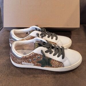 Vintage Havana White and Gold Glitter Sneakers with Green Star
